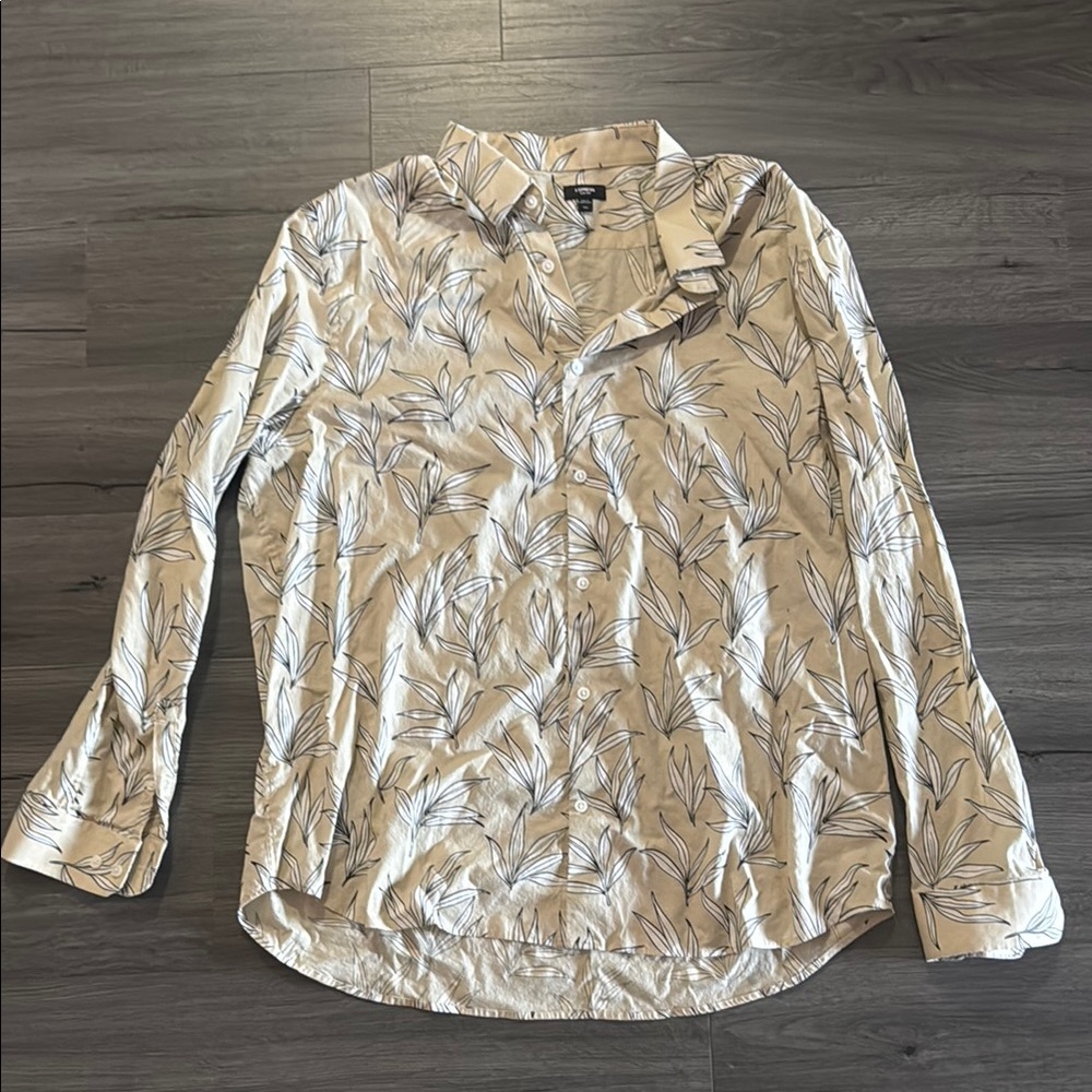 Express Tan Lightweight Shirt with Floral Patter